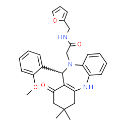ChemSpider 2D Image | N-(2-Furylmethyl)-2-[11-(2-methoxyphenyl)-3,3-dimethyl-1-oxo-1,2,3,4,5,11-hexahydro-10H-dibenzo[b,e][1,4]diazepin-10-yl]acetamide | C29H31N3O4