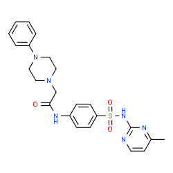 ChemSpider 2D Image | N-{4-[(4-Methyl-2-pyrimidinyl)sulfamoyl]phenyl}-2-(4-phenyl-1-piperazinyl)acetamide | C23H26N6O3S