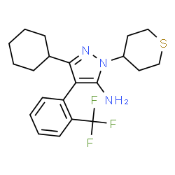 ChemSpider 2D Image | 3-Cyclohexyl-1-(tetrahydro-2H-thiopyran-4-yl)-4-[2-(trifluoromethyl)phenyl]-1H-pyrazol-5-amine | C21H26F3N3S