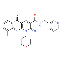 ChemSpider 2D Image | 1-(3-Ethoxypropyl)-2-imino-10-methyl-5-oxo-N-(3-pyridinylmethyl)-1,5-dihydro-2H-dipyrido[1,2-a:2',3'-d]pyrimidine-3-carboxamide | C24H26N6O3