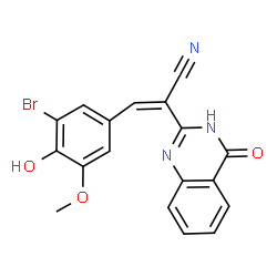 ChemSpider 2D Image | (2Z)-3-(3-Bromo-4-hydroxy-5-methoxyphenyl)-2-(4-oxo-1,4-dihydro-2-quinazolinyl)acrylonitrile | C18H12BrN3O3