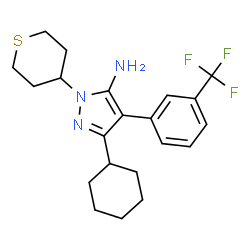 ChemSpider 2D Image | 3-Cyclohexyl-1-(tetrahydro-2H-thiopyran-4-yl)-4-[3-(trifluoromethyl)phenyl]-1H-pyrazol-5-amine | C21H26F3N3S