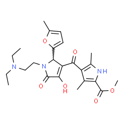 ChemSpider 2D Image | Methyl 4-({1-[2-(diethylamino)ethyl]-4-hydroxy-2-(5-methyl-2-furyl)-5-oxo-2,5-dihydro-1H-pyrrol-3-yl}carbonyl)-3,5-dimethyl-1H-pyrrole-2-carboxylate | C24H31N3O6