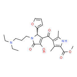 ChemSpider 2D Image | Methyl 4-({1-[3-(diethylamino)propyl]-2-(2-furyl)-4-hydroxy-5-oxo-2,5-dihydro-1H-pyrrol-3-yl}carbonyl)-3,5-dimethyl-1H-pyrrole-2-carboxylate | C24H31N3O6