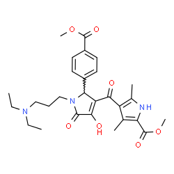 ChemSpider 2D Image | Methyl 4-({1-[3-(diethylamino)propyl]-4-hydroxy-2-[4-(methoxycarbonyl)phenyl]-5-oxo-2,5-dihydro-1H-pyrrol-3-yl}carbonyl)-3,5-dimethyl-1H-pyrrole-2-carboxylate | C28H35N3O7