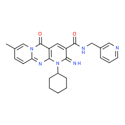 ChemSpider 2D Image | 1-Cyclohexyl-2-imino-8-methyl-5-oxo-N-(3-pyridinylmethyl)-1,5-dihydro-2H-dipyrido[1,2-a:2',3'-d]pyrimidine-3-carboxamide | C25H26N6O2
