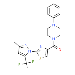 ChemSpider 2D Image | {2-[3-Methyl-5-(trifluoromethyl)-1H-pyrazol-1-yl]-1,3-thiazol-4-yl}(4-phenyl-1-piperazinyl)methanone | C19H18F3N5OS