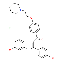 ChemSpider 2D Image | Methanone, [6-hydroxy-2-(4-hydroxyphenyl)benzo[b]thien-3-yl][4-[2-(1-piperidinyl)ethoxy]phenyl]-, chloride (1:1) | C28H27ClNO4S