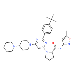 ChemSpider 2D Image | 1-{6-(1,4'-Bipiperidin-1'-yl)-2-[4-(2-methyl-2-propanyl)phenyl]-4-pyrimidinyl}-N-(5-methyl-1,2-oxazol-3-yl)-L-prolinamide | C33H45N7O2
