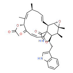 ChemSpider 2D Image | (1E,4S,5Z,7R,9Z,11aR,14S,14aR,15S,15aR,16aS,16bR)-14-(1H-Indol-3-ylmethyl)-4,6,15,15a-tetramethyl-8,11,12-trioxo-4,7,8,11,12,13,14,14a,15,15a,16a,16b-dodecahydro-3H-cyclotrideca[d]oxireno[f]isoindol-7
-yl acetate | C34H38N2O6