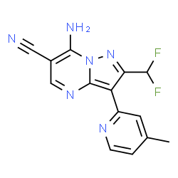 ChemSpider 2D Image | 7-Amino-2-(difluoromethyl)-3-(4-methyl-2-pyridinyl)pyrazolo[1,5-a]pyrimidine-6-carbonitrile | C14H10F2N6
