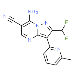 ChemSpider 2D Image | 7-Amino-2-(difluoromethyl)-3-(6-methyl-2-pyridinyl)pyrazolo[1,5-a]pyrimidine-6-carbonitrile | C14H10F2N6