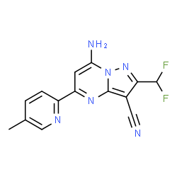 ChemSpider 2D Image | 7-Amino-2-(difluoromethyl)-5-(5-methyl-2-pyridinyl)pyrazolo[1,5-a]pyrimidine-3-carbonitrile | C14H10F2N6