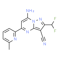 ChemSpider 2D Image | 7-Amino-2-(difluoromethyl)-5-(6-methyl-2-pyridinyl)pyrazolo[1,5-a]pyrimidine-3-carbonitrile | C14H10F2N6
