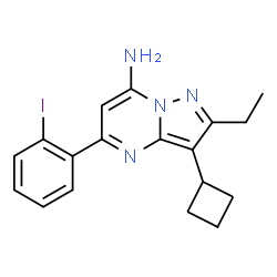 ChemSpider 2D Image | 3-Cyclobutyl-2-ethyl-5-(2-iodophenyl)pyrazolo[1,5-a]pyrimidin-7-amine | C18H19IN4
