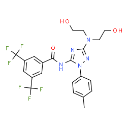 ChemSpider 2D Image | N-{3-[Bis(2-hydroxyethyl)amino]-1-(4-methylphenyl)-1H-1,2,4-triazol-5-yl}-3,5-bis(trifluoromethyl)benzamide | C22H21F6N5O3