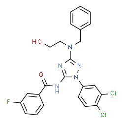 ChemSpider 2D Image | N-{3-[Benzyl(2-hydroxyethyl)amino]-1-(3,4-dichlorophenyl)-1H-1,2,4-triazol-5-yl}-3-fluorobenzamide | C24H20Cl2FN5O2