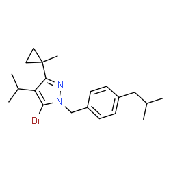 ChemSpider 2D Image | 5-Bromo-1-(4-isobutylbenzyl)-4-isopropyl-3-(1-methylcyclopropyl)-1H-pyrazole | C21H29BrN2