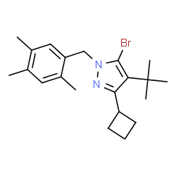 ChemSpider 2D Image | 5-Bromo-3-cyclobutyl-4-(2-methyl-2-propanyl)-1-(2,4,5-trimethylbenzyl)-1H-pyrazole | C21H29BrN2