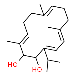 ChemSpider 2D Image | (5E,13E)-3-Isopropyl-6,10,14-trimethyl-3,5,9,13-cyclotetradecatetraene-1,2-diol | C20H32O2
