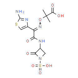ChemSpider 2D Image | 2-{[(E)-{1-(2-Amino-1,3-thiazol-4-yl)-2-oxo-2-[(2-oxo-1-sulfo-3-azetidinyl)amino]ethylidene}amino]oxy}-2-methylpropanoic acid | C12H15N5O8S2