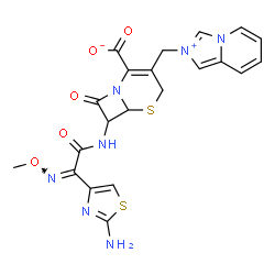ChemSpider 2D Image | 7-{[(2Z)-2-(2-Amino-1,3-thiazol-4-yl)-2-(methoxyimino)acetyl]amino}-3-(imidazo[1,5-a]pyridin-2-ium-2-ylmethyl)-8-oxo-5-thia-1-azabicyclo[4.2.0]oct-2-ene-2-carboxylate | C21H19N7O5S2