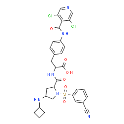ChemSpider 2D Image | 1-[(3-Cyanophenyl)sulfonyl]-4-(cyclobutylamino)prolyl-4-[(3,5-dichloroisonicotinoyl)amino]phenylalanine | C31H30Cl2N6O6S