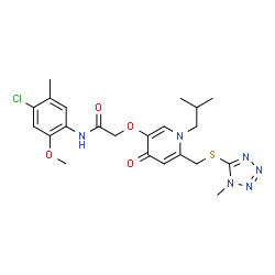 ChemSpider 2D Image | N-(4-Chloro-2-methoxy-5-methylphenyl)-2-[(1-isobutyl-6-{[(1-methyl-1H-tetrazol-5-yl)sulfanyl]methyl}-4-oxo-1,4-dihydro-3-pyridinyl)oxy]acetamide | C22H27ClN6O4S