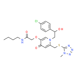 ChemSpider 2D Image | N-Butyl-2-[(1-[2-(4-chlorophenyl)-2-hydroxyethyl]-6-{[(1-methyl-1H-tetrazol-5-yl)sulfanyl]methyl}-4-oxo-1,4-dihydro-3-pyridinyl)oxy]acetamide | C22H27ClN6O4S