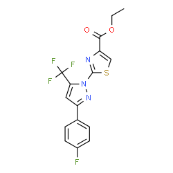 ChemSpider 2D Image | Ethyl 2-[3-(4-fluorophenyl)-5-(trifluoromethyl)-1H-pyrazol-1-yl]-1,3-thiazole-4-carboxylate | C16H11F4N3O2S