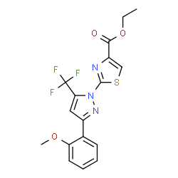 ChemSpider 2D Image | Ethyl 2-[3-(2-methoxyphenyl)-5-(trifluoromethyl)-1H-pyrazol-1-yl]-1,3-thiazole-4-carboxylate | C17H14F3N3O3S