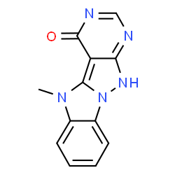 ChemSpider 2D Image | 5-Methyl-5H-pyrimido[4',5':3,4]pyrazolo[1,5-a]benzimidazol-4(11H)-one | C12H9N5O