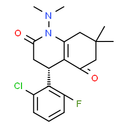 ChemSpider 2D Image | (4R)-4-(2-Chloro-6-fluorophenyl)-1-(dimethylamino)-7,7-dimethyl-4,6,7,8-tetrahydro-2,5(1H,3H)-quinolinedione | C19H22ClFN2O2