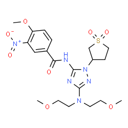 ChemSpider 2D Image | N-{3-[Bis(2-methoxyethyl)amino]-1-(1,1-dioxidotetrahydro-3-thiophenyl)-1H-1,2,4-triazol-5-yl}-4-methoxy-3-nitrobenzamide | C20H28N6O8S