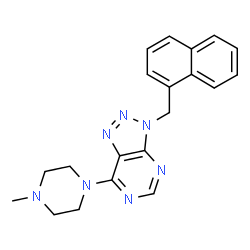 ChemSpider 2D Image | 7-(4-Methyl-1-piperazinyl)-3-(1-naphthylmethyl)-3H-[1,2,3]triazolo[4,5-d]pyrimidine | C20H21N7