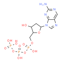 ChemSpider 2D Image | 9-[2-Deoxy-5-O-(hydroxy{[hydroxy(phosphonooxy)phosphoryl]oxy}phosphoryl)pentofuranosyl]-9H-purin-2-amine | C10H16N5O12P3