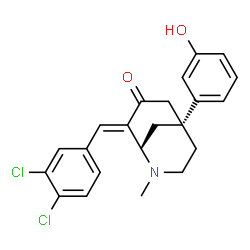 ChemSpider 2D Image | (5R,8E)-8-(3,4-Dichlorobenzylidene)-5-(3-hydroxyphenyl)-2-methyl-2-azabicyclo[3.3.1]nonan-7-one | C22H21Cl2NO2