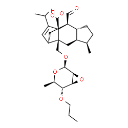 ChemSpider 2D Image | (1R,2S,4R,5R,8R,9R,11R)-2-{[(2,3-Anhydro-6-deoxy-4-O-propyl-beta-D-mannopyranosyl)oxy]methyl}-9-formyl-13-isopropyl-5-methyltetracyclo[7.4.0.0~2,11~.0~4,8~]tridec-12-ene-1-carboxylic acid | C29H42O7