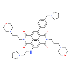 ChemSpider 2D Image | 2,7-Bis[3-(4-morpholinyl)propyl]-4-{[2-(1-pyrrolidinyl)ethyl]amino}-9-[4-(1-pyrrolidinylmethyl)phenyl]benzo[lmn][3,8]phenanthroline-1,3,6,8(2H,7H)-tetrone | C45H57N7O6