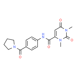 ChemSpider 2D Image | 1,3-Dimethyl-2,6-dioxo-N-[4-(1-pyrrolidinylcarbonyl)phenyl]-1,2,3,6-tetrahydro-4-pyrimidinecarboxamide | C18H20N4O4