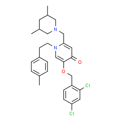ChemSpider 2D Image | 5-[(2,4-Dichlorobenzyl)oxy]-2-[(3,5-dimethyl-1-piperidinyl)methyl]-1-[2-(4-methylphenyl)ethyl]-4(1H)-pyridinone | C29H34Cl2N2O2