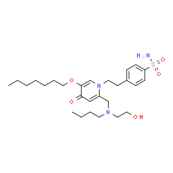 ChemSpider 2D Image | 4-{2-[2-{[Butyl(2-hydroxyethyl)amino]methyl}-5-(heptyloxy)-4-oxo-1(4H)-pyridinyl]ethyl}benzenesulfonamide | C27H43N3O5S