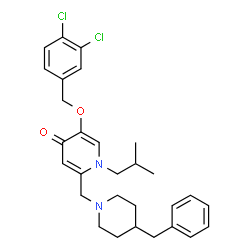ChemSpider 2D Image | 2-[(4-Benzyl-1-piperidinyl)methyl]-5-[(3,4-dichlorobenzyl)oxy]-1-isobutyl-4(1H)-pyridinone | C29H34Cl2N2O2