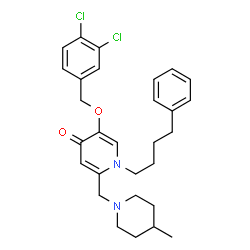 ChemSpider 2D Image | 5-[(3,4-Dichlorobenzyl)oxy]-2-[(4-methyl-1-piperidinyl)methyl]-1-(4-phenylbutyl)-4(1H)-pyridinone | C29H34Cl2N2O2