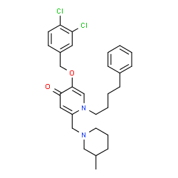 ChemSpider 2D Image | 5-[(3,4-Dichlorobenzyl)oxy]-2-[(3-methyl-1-piperidinyl)methyl]-1-(4-phenylbutyl)-4(1H)-pyridinone | C29H34Cl2N2O2