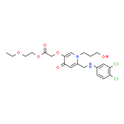 ChemSpider 2D Image | 2-Ethoxyethyl {[6-{[(3,4-dichlorophenyl)amino]methyl}-1-(3-hydroxypropyl)-4-oxo-1,4-dihydro-3-pyridinyl]oxy}acetate | C21H26Cl2N2O6