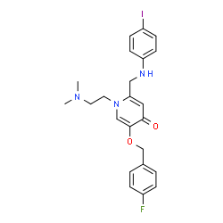 ChemSpider 2D Image | 1-[2-(Dimethylamino)ethyl]-5-[(4-fluorobenzyl)oxy]-2-{[(4-iodophenyl)amino]methyl}-4(1H)-pyridinone | C23H25FIN3O2