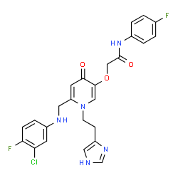 ChemSpider 2D Image | 2-[(6-{[(3-Chloro-4-fluorophenyl)amino]methyl}-1-[2-(1H-imidazol-4-yl)ethyl]-4-oxo-1,4-dihydro-3-pyridinyl)oxy]-N-(4-fluorophenyl)acetamide | C25H22ClF2N5O3