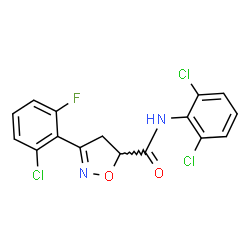 ChemSpider 2D Image | 3-(2-Chloro-6-fluorophenyl)-N-(2,6-dichlorophenyl)-4,5-dihydro-1,2-oxazole-5-carboxamide | C16H10Cl3FN2O2