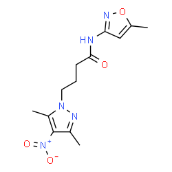 ChemSpider 2D Image | 4-(3,5-Dimethyl-4-nitro-1H-pyrazol-1-yl)-N-(5-methyl-1,2-oxazol-3-yl)butanamide | C13H17N5O4